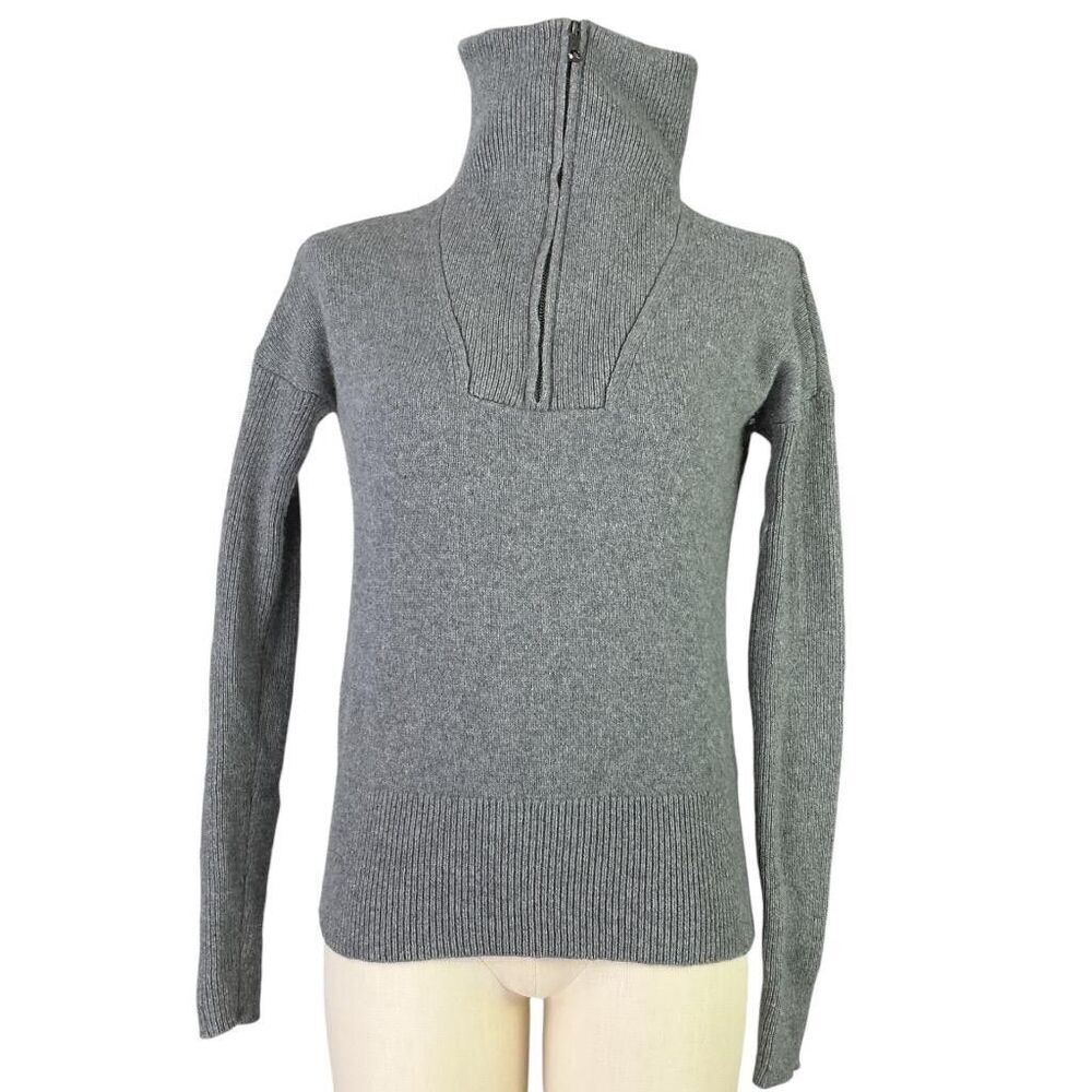 Brooks Brothers Zip Sweater Women S Gray Wool Cashmere Funnel Neck Pullover - Picture 1 of 6